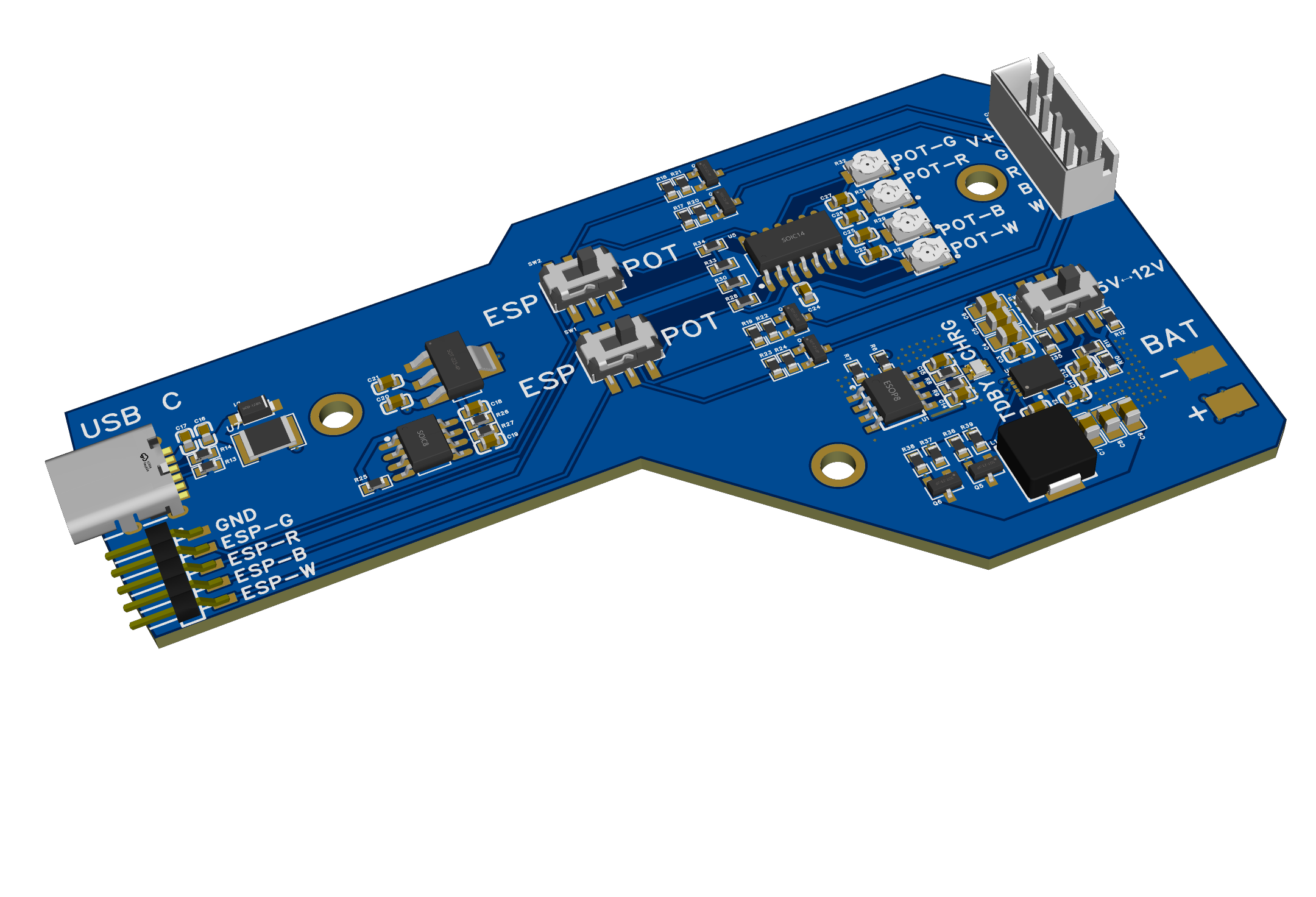 SmartLamp PCB - Detail van ESP32 header en RGBW LED connector