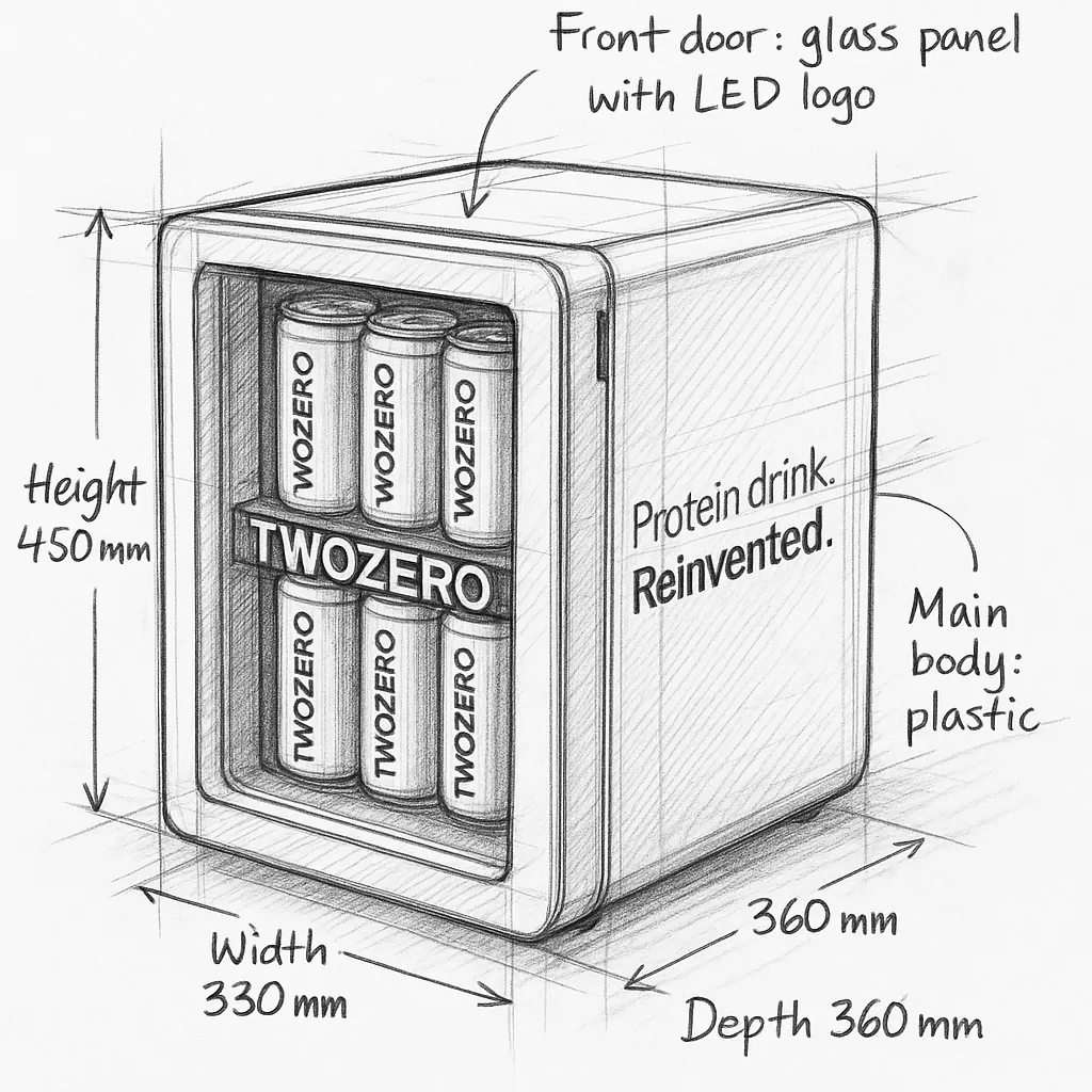 Eerste ruwe schets met hoofdmaten en materialen