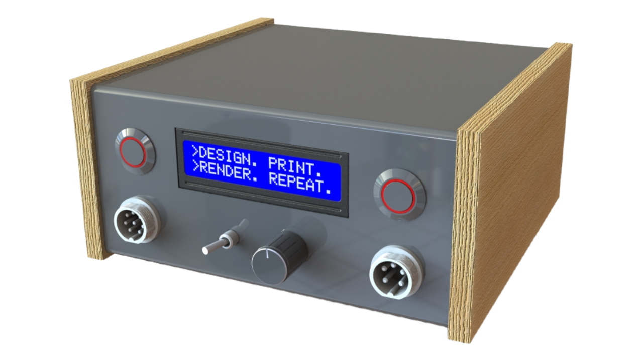 Functioneel soldeerstation met LCD-scherm en houten zijpanelen – custom elektronica behuizing