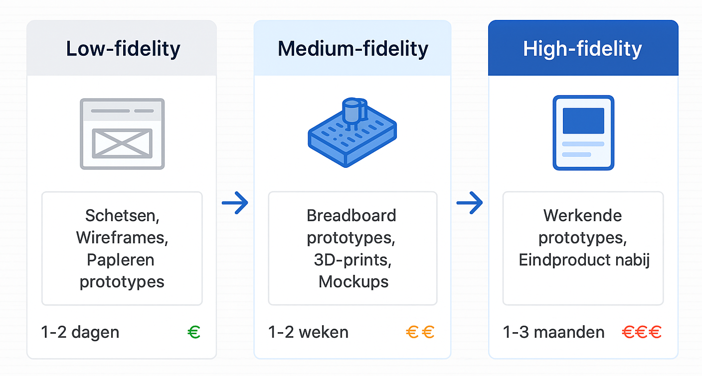 Prototyping fidelity levels: van low-fidelity tot high-fidelity